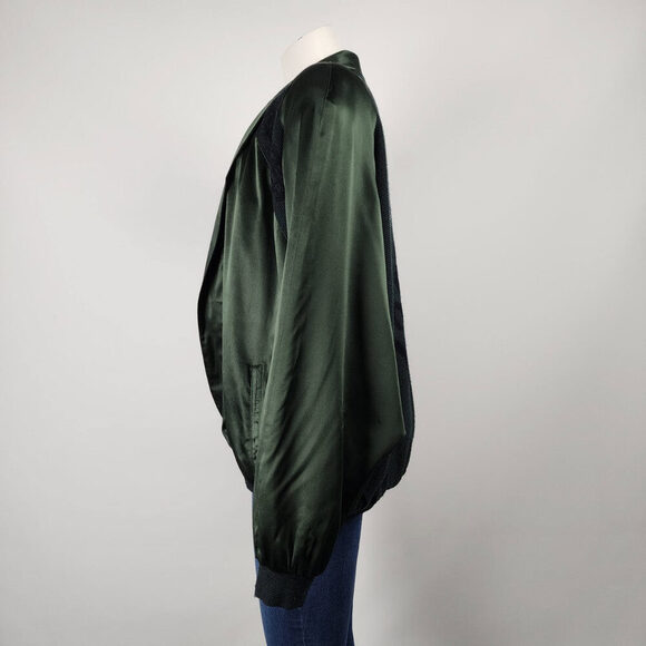 Vintage Bugatchi Green Silk Bomber Jacket Size L - Picture 5 of 13